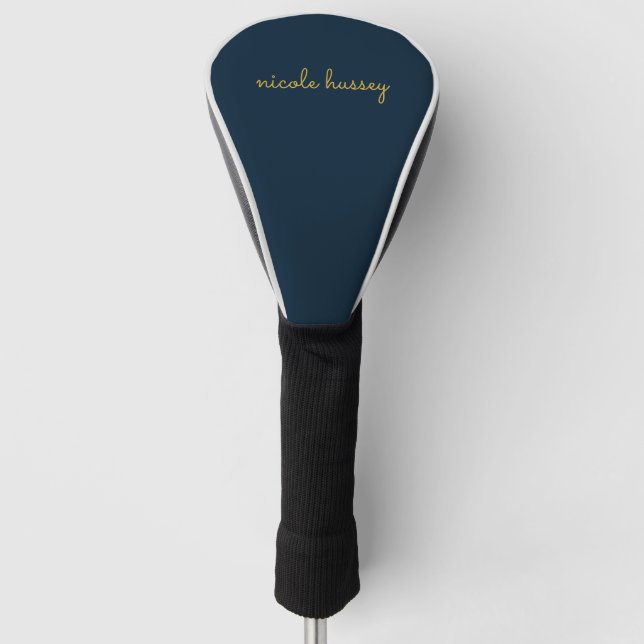 Navy Blue Gold Script  | Stylish Monogram Modern Golf Headcover (Vorderseite)