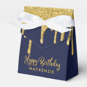 Navy Blue Gold Sparkle Glitzer Tropfen Geburtstag Geschenkschachtel