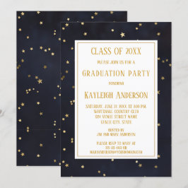Navy Blue Gold Star Confetti Graduation Party Einladung