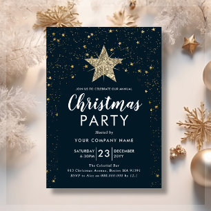 Navy Blue & Gold Star Weihnachtszeit-Party Einladu Einladung