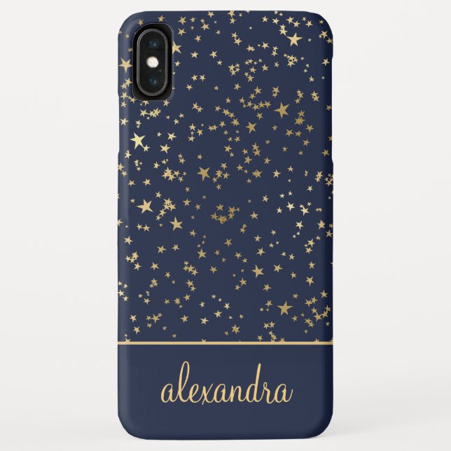 Navy Blue - Gold Stars Celestial Monogram Case-Mate iPhone Hülle (Rückseite)