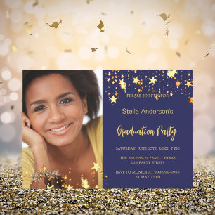 Navy Blue Gold Stars Foto Abschluss Einladung