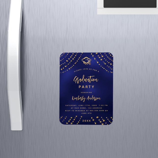 Navy Blue Gold Stars Graduierungsparty Einladung Magnet (Von Creator hochgeladen)