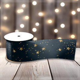 Navy Blue & Gold Stars | Weihnachten Satinband