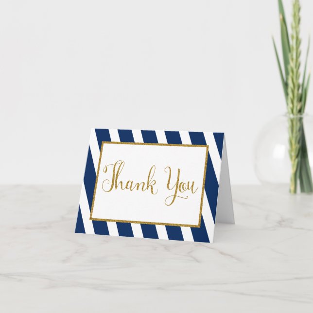 Navy Blue Gold Streifen Vielen Dank Dankeskarte (Vorderseite)