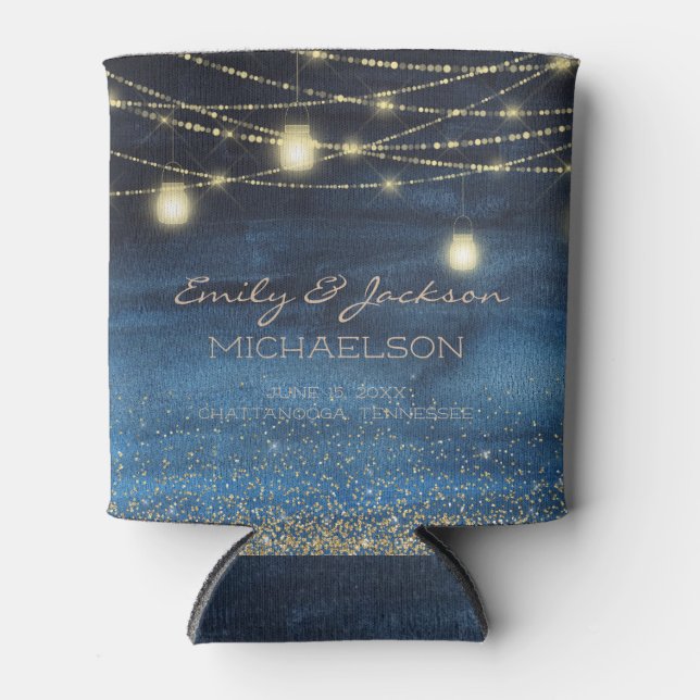 Navy Blue Gold String Lights Glitzer Dosenkühler (Vorderseite)