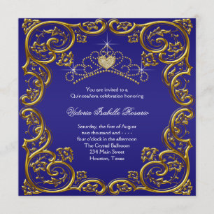 Navy Blue Gold Tiara Sweet 15 Quinceanera Einladung
