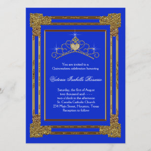 Navy Blue Gold Tiara Sweet 15 Quinceanera Einladung