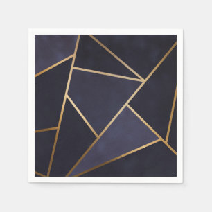 Navy Blue Gold Triangle Geometric Elegany Class Serviette