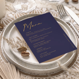 Navy Blue Gold Typografie Hochzeitstisch-Menü Menükarte
