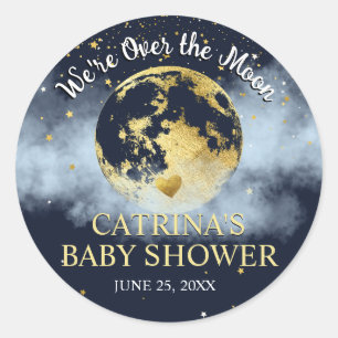 Navy Blue Gold über dem Mond Baby Shower Sticker