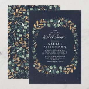 Navy Blue Gold und Green Vintag Brautparty Einladung