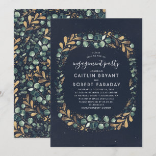 Navy Blue Gold und Green Vintag Engagement Party Einladung