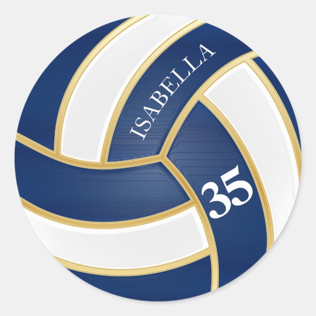 Navy Blue, Gold und White Volleyball - Persönlich  Runder Aufkleber (Vorderseite)