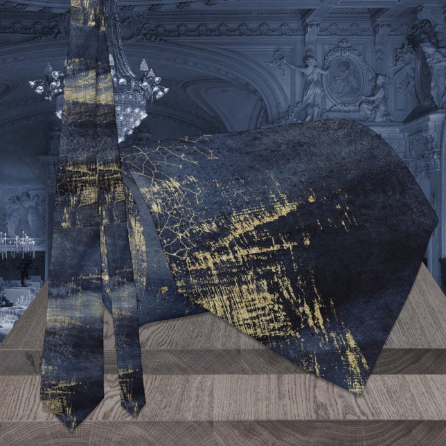 Navy Blue & Gold Veining Moderne Wedding Neck Tie Krawatte (Von Creator hochgeladen)