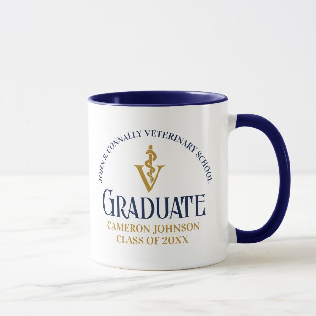 Navy Blue Gold Veterinary School Abschluss Custom Tasse (Rechts)