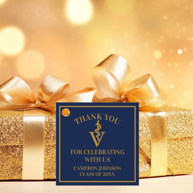 Navy Blue Gold Veterinary School Graduation Party Geschenkanhänger (Von Creator hochgeladen)