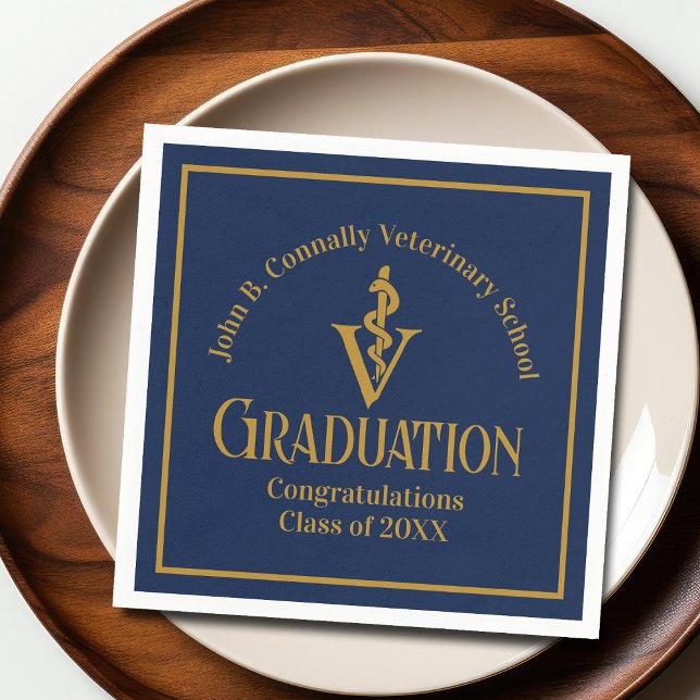 Navy Blue Gold Veterinary School Graduation Party Serviette (Von Creator hochgeladen)