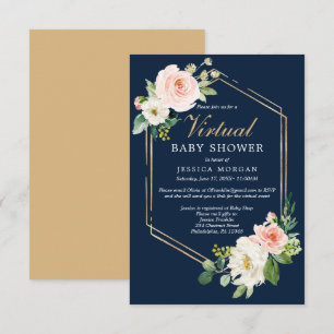 Navy Blue Gold Virtual Baby Dusche Einladung