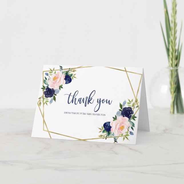 Navy Blue Gold Watercolor Brautparty Vielen Dank Karte (Vorderseite)