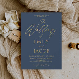 Navy Blue Gold Wedding Modern Typografy Script Einladung