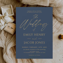Navy Blue Gold Wedding Modern Typografy Script