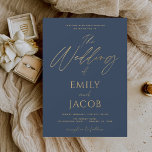 Navy Blue Gold Wedding Modern Typografy Script Folieneinladung<br><div class="desc">Navy Blue and Gold Imitats Foil Wedding Spring oder Summer Wedding Invitations - beinhaltet eine wunderschöne und elegante Schrift Typografie mit einer modernen,  einfachen und klassischen Farbe für die besondere Hochzeitstagsfeier.</div>