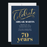 Navy Blue Gold White 70. Geburtstagsparty Einladung<br><div class="desc">Elegante marineblaue Blau,  Gold und Weiß 70. Geburtstagsfeier für Frauen.</div>