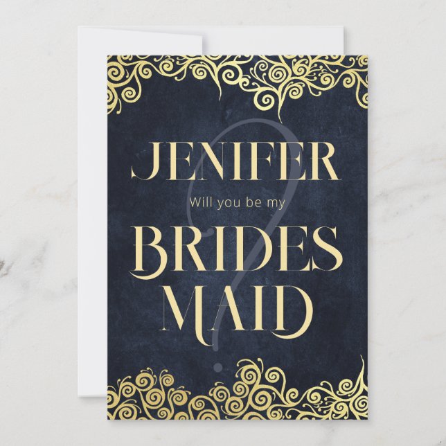 Navy Blue & Gold Wirbel werden meine Bridmaid sein Einladung (Vorderseite)