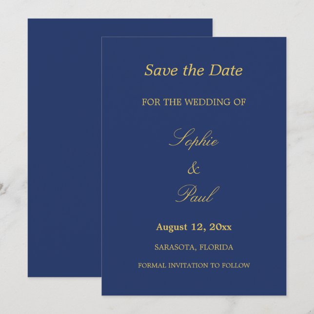 Navy Blue Golden Beige Save the Date (Vorne/Hinten)