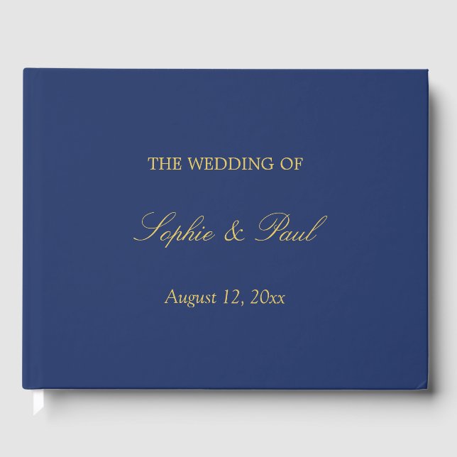 Navy Blue Golden Beige Wedge Guest Book Gästebuch (Vorderseite)