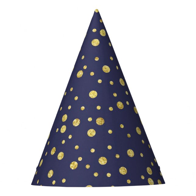 Navy Blue Golden Polka Dots Pattern Party Hats Partyhütchen (Vorderseite)