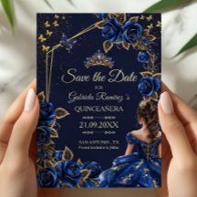 Navy Blue Goldene Tiara Rosen Quinceañera