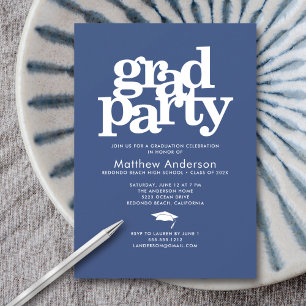 Navy Blue grad Party moderne kühle Typografie Einladung