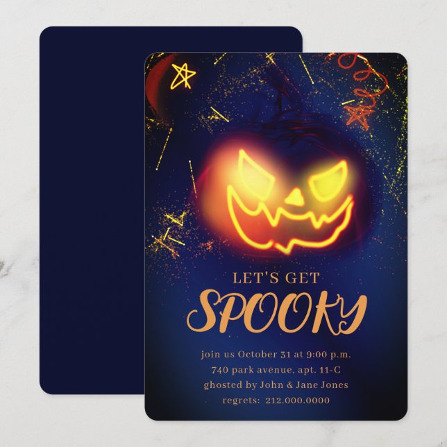 Navy Blue Gradient Navy Blue Spookween Halloween Einladung (Vorne/Hinten)
