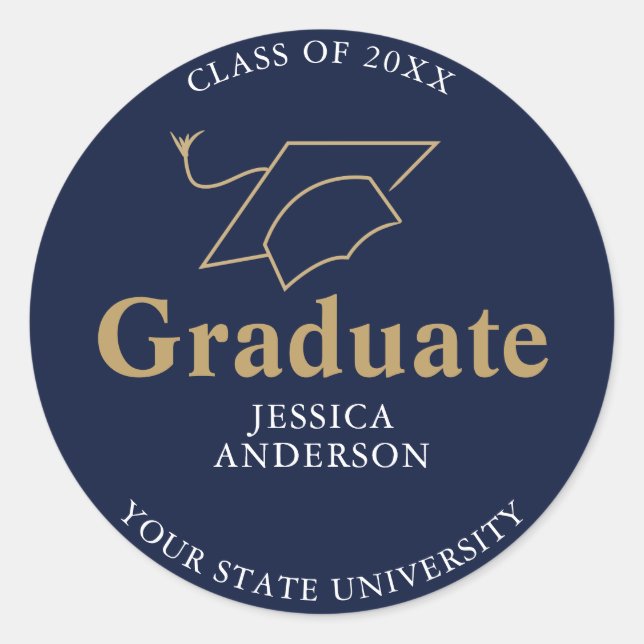 Navy Blue Graduate Cap Abschluss Runder Aufkleber (Vorderseite)