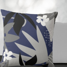 Navy Blue & Grau Abstrakte Blumenmuster