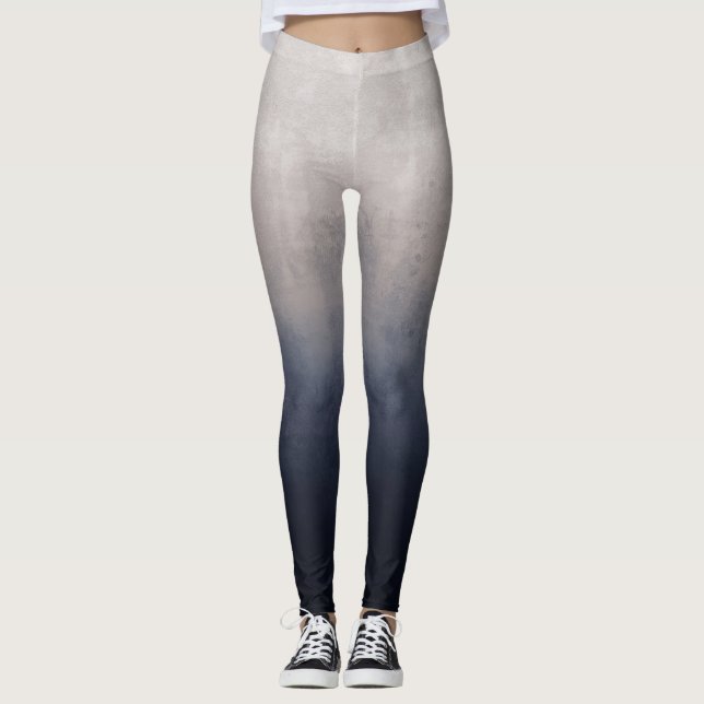 Navy Blue Grau Weiße rustikale Ober Leggings (Vorderseite)