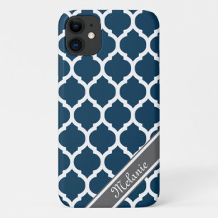 Navy Blue & Gray Lattice Individuelle Name Case-Mate iPhone Hülle