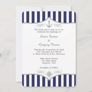 Navy Blue Gray Nautical Wedding Einladung
