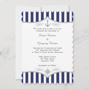 Navy Blue Gray Nautical Wedding Einladung