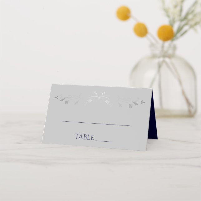 Navy Blue Gray Simple Elegante Hochzeiten Platzkar Platzkarte (Vorderseite)