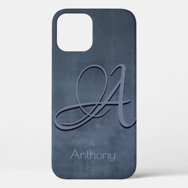Navy Blue Gray stylische rustikale Name Monogram Case-Mate iPhone Hülle (Rückseite)