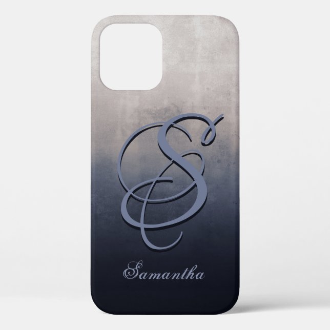 Navy Blue Gray White stilvolle rustikale Name Mono Case-Mate iPhone Hülle (Rückseite)
