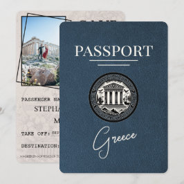 Navy Blue Greece Passport Save the Date Card