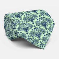 Navy Blue & Green Floral Damasks Muster Neck Tie