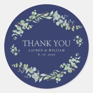 Navy Blue Green Greenerity Wedding Vielen Dank Runder Aufkleber