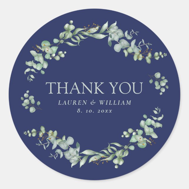 Navy Blue Green Greenerity Wedding Vielen Dank Runder Aufkleber (Vorderseite)