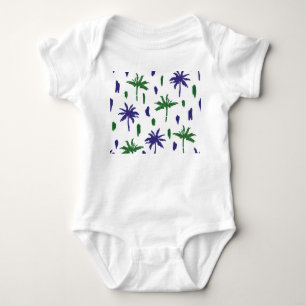 Navy Blue Green Palm Muster Baby Strampler