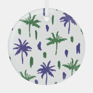 Navy Blue Green Palm Muster Ornament Aus Glas